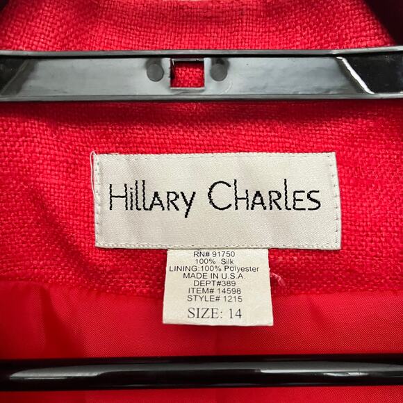 Vintage Hillary Charles 100% Silk Womens Blazer Jacket Red One Button Tweed USA - Picture 9 of 12